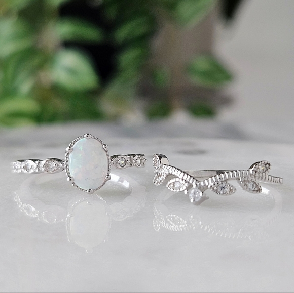 Opal Ring Set, size 6, 925 Sterling Silver Charmed Aroma - Picture 2 of 4